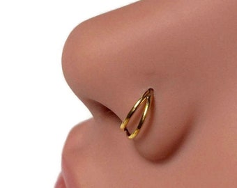 Solid 14 Karat Gold Yellow Double Layered Nose Hoop ~ Piercing Daith Rook Helix Nostril