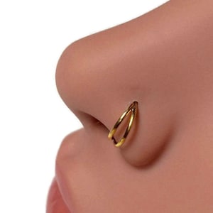 Solid 14 Karat Gold Yellow Double Layered Nose Hoop ~ Piercing Daith Rook Helix Nostril