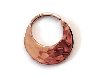 Hammered Textured Large Rose Gold Septum Ring ~ Crescent Moon Shaped Nose Ring ~ Rose Gold Dipped Sterling Silver