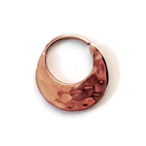 Hammered Textured Large Rose Gold Septum Ring ~ Crescent Moon Shaped Nose Ring ~ Rose Gold Dipped Sterling Silver