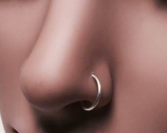 Solid 14 Karat White Gold Simple Nose Hoop ~ Nickel-Free ~ Nostril Piercing ~ Minimalist Seam Ring ~ Shiny High Polish ~ Smooth and Sleek