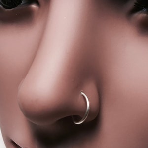 Solid 14 Karat White Gold Simple Nose Hoop ~ Nickel-Free ~ Nostril Piercing ~ Minimalist Seam Ring ~ Shiny High Polish ~ Smooth and Sleek