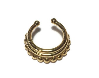 Faux Stacked Septum Ring ~ Clip On Yellow Gold Dipped Nose Ring ~ Layered Golden Faker Septum Ring