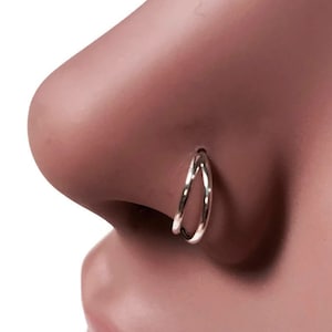 14 Karat White Gold Double Layered Nose Ring ~ Double Nose Hoop ~ Solid Nickel Free White Gold ~ Nostril Piercing ~ Nose Jewelry