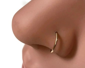 Solid 14 Karat Yellow Gold Nose Hoop ~ Simple Yellow Gold Seam Ring ~ Nostril Piercing ~ Solid Gold Nose Ring