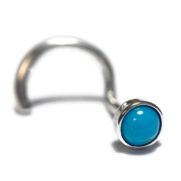 Turquoise Nose Stud ~ 3mm Bezel Set Blue Cabochon ~ Nose Screw Jewelry ~ Genuine Turquoise in Solid Sterling Silver ~ Nostril Piercing