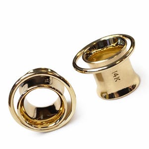 14 Karat Solid Yellow Gold Orb Gauge Earrings ~Body Piercing ~ Stretched Earlobe Plug Tunnels ~ Real Gold ~ Hypoallergenic ~ Sold as a Pairs