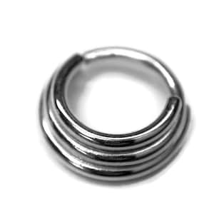 Triple Stack Septum Ring in Sterling Silver ~ Three Layered Nose Ring ~ Twist Open Body Jewelry ~ 3 Ring Look for 1 Piercing