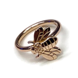 14K Rose Gold Bee Hoop Nose Ring ~ 14 Karat Solid Pink Gold Honey Bee Hoop ~ Cartilage Helix Earring ~ Insect Body Jewelry ~ Hypoallergenic