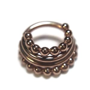 Rose Gold Beaded Stacked Septum Ring ~ Quad Stacked Rose Gold Dipped Sterling Silver ~ Septum ~ Nose ~ Cartilage ~ Conch