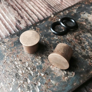 Capped Rose Gold Satin Finish Gauges ~ Pink Gold Plugs ~ Stretched Ears Plain Metal Earrings ~ Rose Gold Dipped Sterling Silver