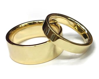 Flat Gold Wedding Bands ~ 14 Karat Simple Minimalistic Ring ~ Flat Outside and Comfort Fit Rounded Inside ~ 2mm 3mm 4mm 5mm 6mm 7mm or 8mm