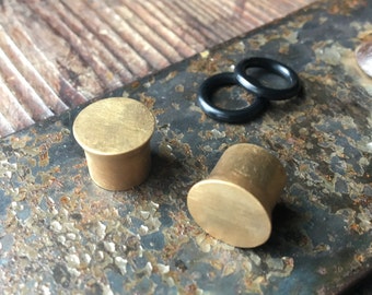 Capped Gold Plugs ~ Satin Finish ~ Lightweight Hollow ~ Yellow Gold Dipped Sterling Silver Tunnels ~ Gauged Earrings ~ Tube Earrings