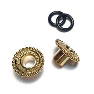 Yellow Gold Double Beaded Gauged Earrings/Plugs ~ Stretched Ear Lobes ~ Yellow Gold Dipped Sterling Silver ~ Tribal Ear Tunnels