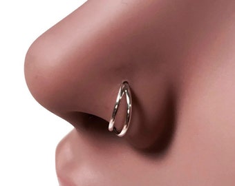 Silver Double Layered Nose Ring ~ Double Nose Hoop ~ Nickel-Free Solid Sterling Silver ~ Nostril Piercing ~ Nose Jewelry