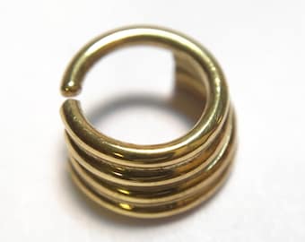 Yellow Gold Quadruple Straight Stacked Septum Ring ~ Four Row Nose Ring ~ Gold Dipped Body Jewelry