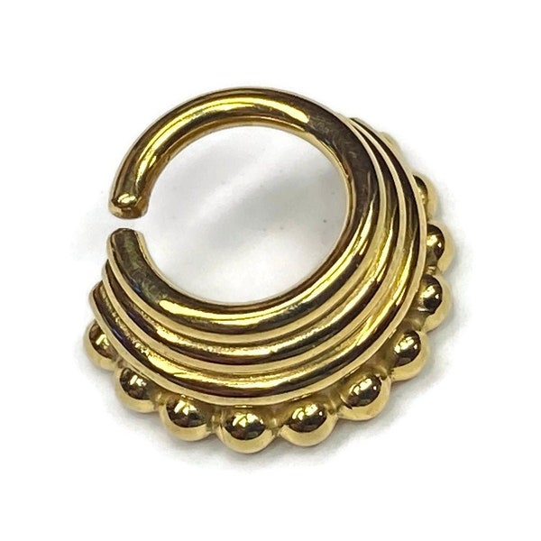 Yellow Gold Quadruple Layered Septum Ring ~ Yellow Gold Dipped Sterling Silver Nose Hoop ~ Quad Stacked and Beaded Nose Ring ~ Tribal Style