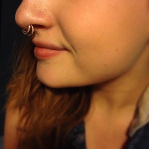 Yellow Gold Double Layered Septum Ring Hoop Piercing Helix Rook Daith Tragus Conch Nostril image 3