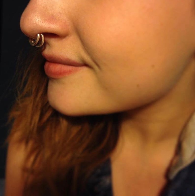 Yellow Gold Double Layered Septum Ring Hoop Piercing Helix Rook Daith Tragus Conch Nostril image 3