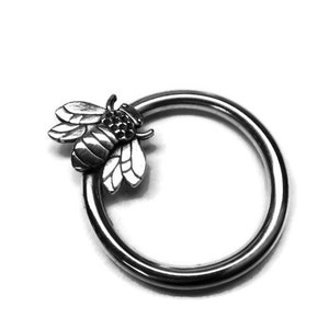 Honey Bee Daith Ring ~ Solid Sterling Silver Nickel-Free ~ Bee Body Jewelry ~ Diath Hoop ~ Sideways Bee Hoop ~ Bumblebee Hoop