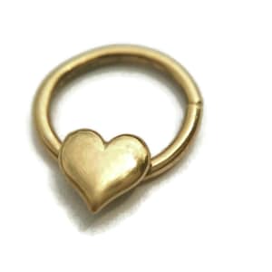 14K Solid Gold Heart Septum Ring ~ Heart Nose Ring ~ Solid 14 Karat Yellow Gold ~ 6mm Puffy Heart Septum Hoop