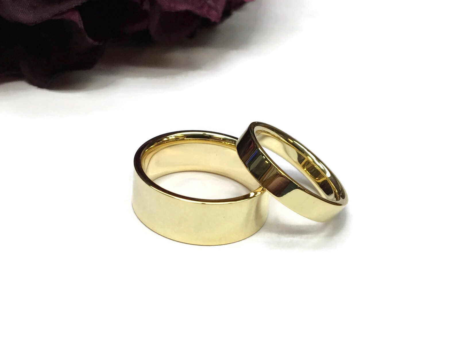 Flat Gold Wedding Bands 14 Karat Simple Minimalistic Ring Etsy