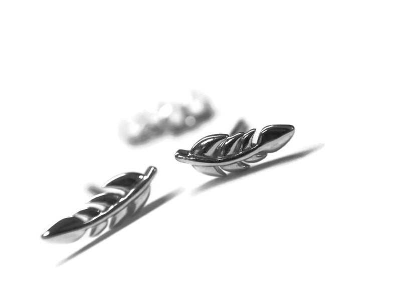 Feather or Leaf Earrings Dainty Little Studs 10mm Long Mini Ear Climbers Stud Earrings Simple Sterling Silver Stud Earring image 5