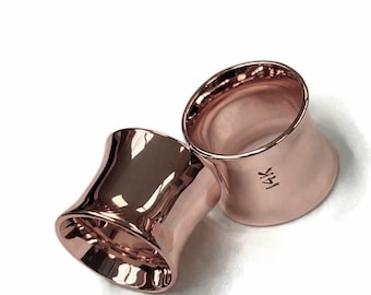 Solid 14 Karat Rose Gold Simple Gauges Tube Earrings ~ Hypoallergenic Stretched Lobes ~ Solid Pink Gold Plugs  ~ Sold as a Pair