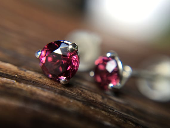 Pink Garnet Martini Studs ~ Sterling Silver and Natural Rhodolite Garnets ~ Natural Gemstones ~ January Birthstone ~ 5mm Round Studs