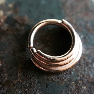 Rose Gold Triple Stack Septum Ring ~ 3 Layered Nose Ring ~ Rose Gold Dipped Sterling Silver ~ Triple Seam Ring