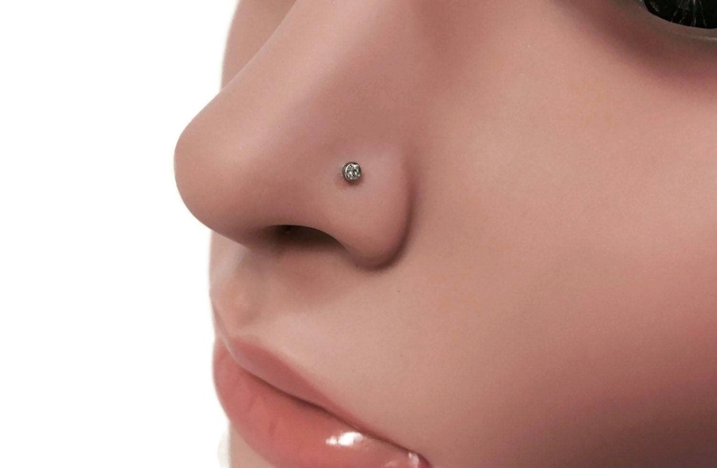 Genuine Diamond Nose Stud in Solid 14 Karat White Gold 2mm Etsy