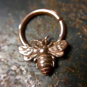 Rose Gold Killer Bee Septum Ring ~ Bumblebee Body Jewelry ~ Pink Gold Nose Hoop ~ Daith Piercing ~ Solid 14 Karat or Rose Gold Plated