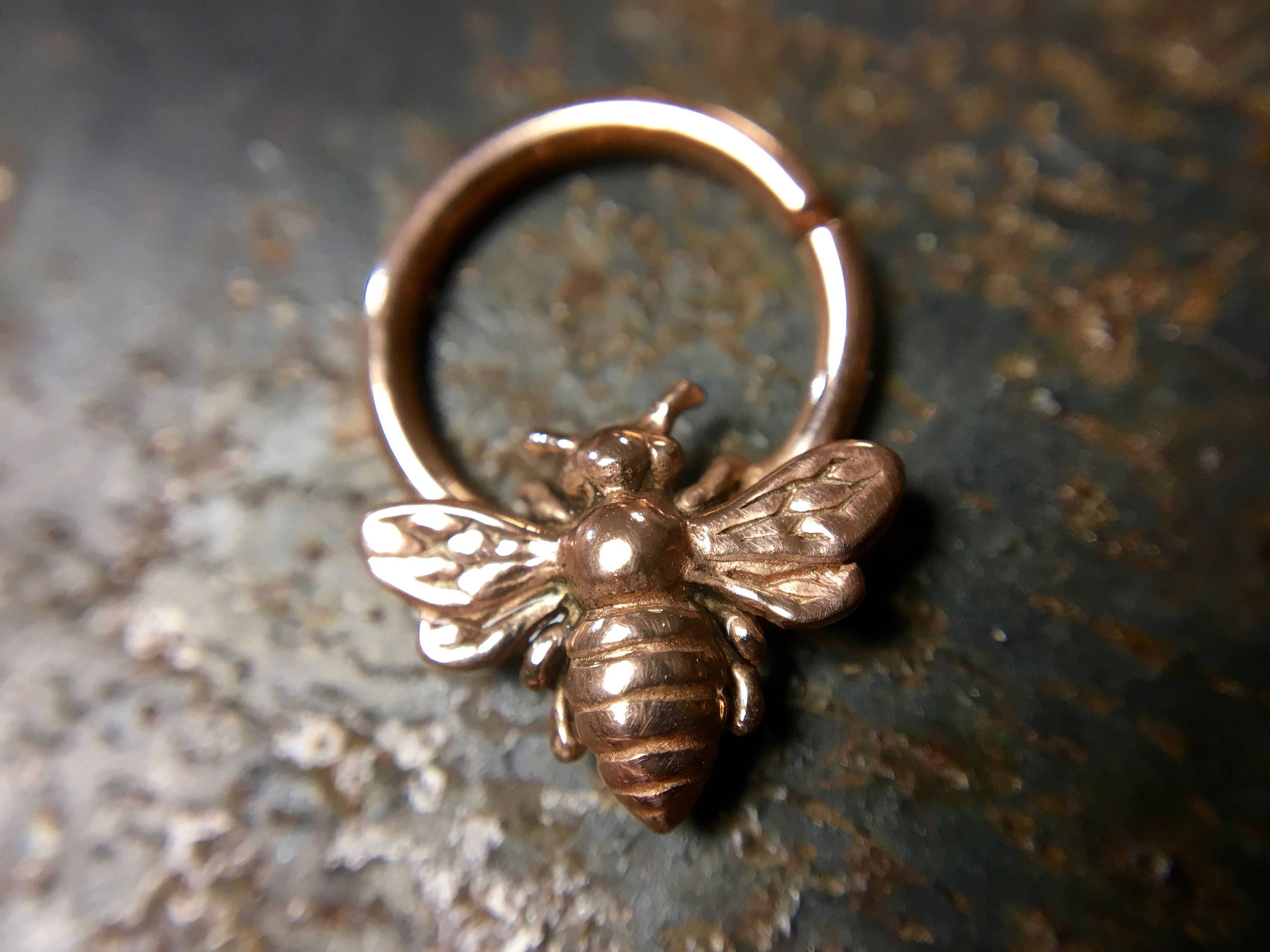 Rose Gold Killer Bee Septum Ring ~ Bumblebee Body Jewelry ~ Pink Gold Nose Hoop ~ Daith Piercing ~ Solid 14 Karat or Rose Gold Plated