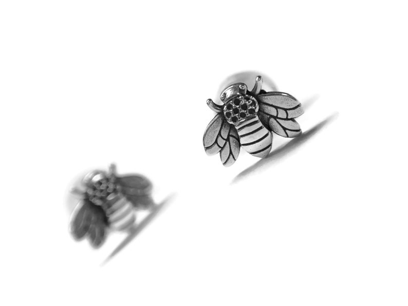 Bee Stud Earrings Dainty Little Bumblebee Studs Honey Bee Stud Earrings Simple Sterling Silver Insect Jewelry Save the Bees image 1