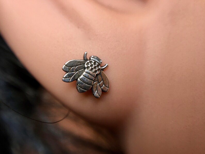 Bee Stud Earrings Dainty Little Bumblebee Studs Honey Bee Stud Earrings Simple Sterling Silver Insect Jewelry Save the Bees image 6