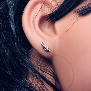 Feather or Leaf Earrings Dainty Little Studs 10mm Long Mini Ear Climbers Stud Earrings Simple Sterling Silver Stud Earring image 8