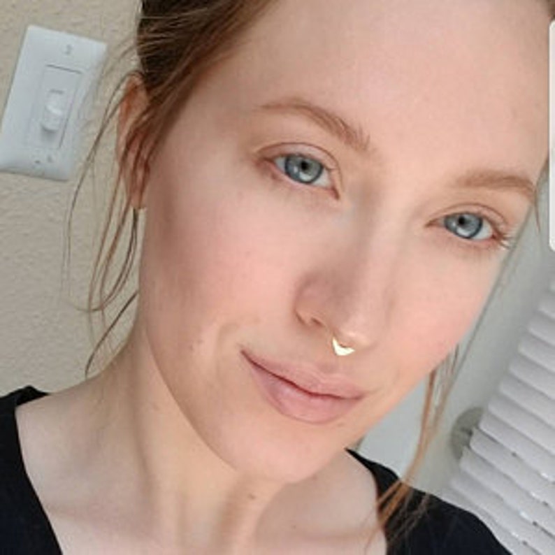 Mini Gold Shield Septum Ring ~ Small Blade Septum Hoop ~ Geometric Fin Body Jewelry ~ 3mm Shield ~ Yellow Gold Dipped Sterling Silver
