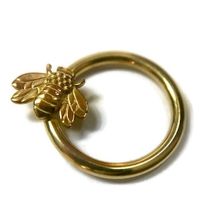 Gold Honey Bee Daith Ring ~ Solid 14 Karat Yellow Gold ~ Bee Body Jewelry ~ Diath Hoop ~ Sideways Bee Septum Ring ~ Bumblebee Hoop