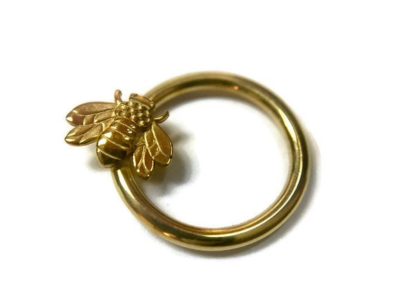 Gold Honey Bee Daith Ring Solid 14 