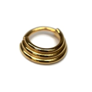 Solid 14 Karat Yellow Gold Triple Stacked Septum Ring Three in One ...