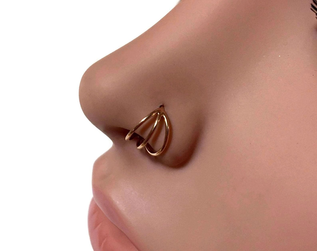Triple Rose Gold Nose Ring Hoop Layered Nose Ring Pink Gold