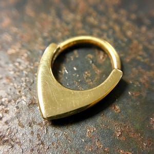 Solid 14 Karat Yellow Gold Shield Septum Ring ~ Fin Nose Piercing ~ 5mm Blade Shaped Body Jewelry ~ Helix ~ Rook ~ Daith ~ Geometric Point