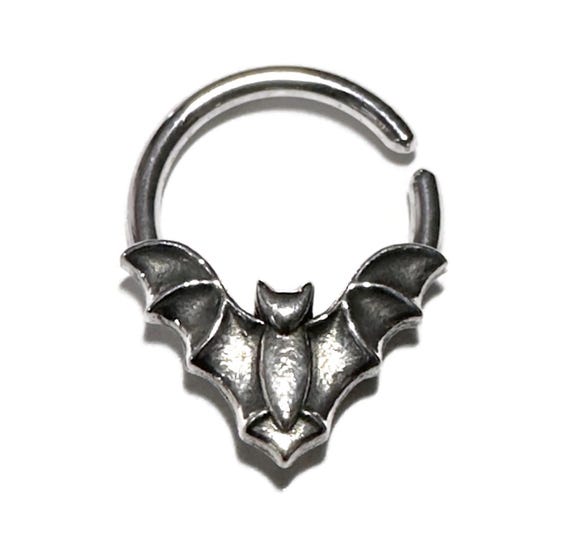Bat Septum Ring ~ Solid Sterling Silver Nickel-Free ~ Spooky Body Jewelry ~ Daith Hoop ~ Gothic Halloween Piercing