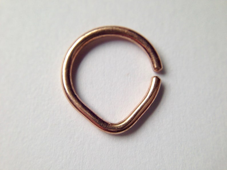 Triangle Hoop Septum Helix Tragus Daith Rook Conch Nostril Solid 14 Karat Rose Gold Chevron Septum Ring