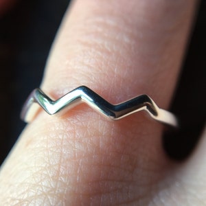 May include: A silver ring with a zig-zag design.