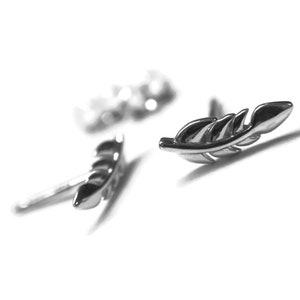Feather or Leaf Earrings Dainty Little Studs 10mm Long Mini Ear Climbers Stud Earrings Simple Sterling Silver Stud Earring image 7