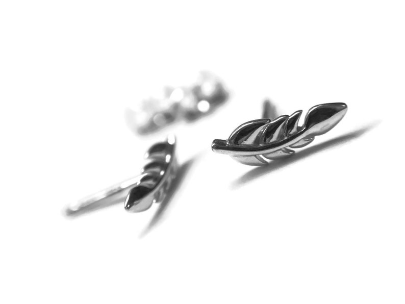 Feather or Leaf Earrings Dainty Little Studs 10mm Long Mini Ear Climbers Stud Earrings Simple Sterling Silver Stud Earring image 7