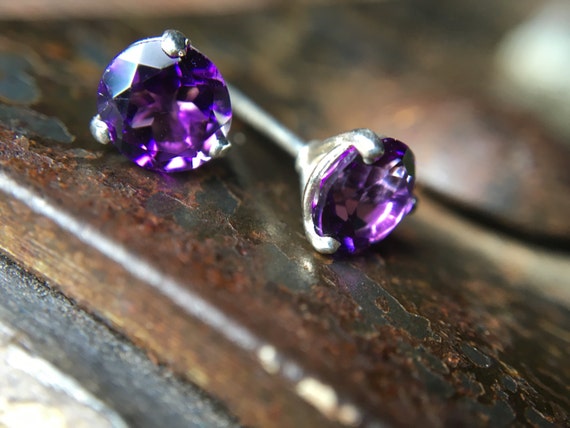 Amethyst Martini Earrings ~ February Birthstone ~ Purple Gemstone Earrings ~ Simple 5mm Round Faceted Sparkly Studs ~ Perfect Little Gift