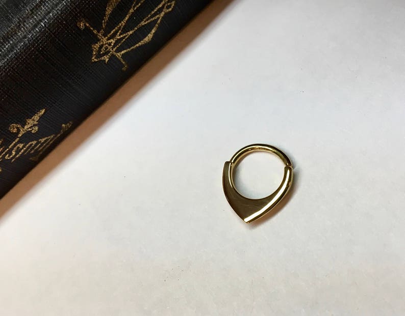 Mini Gold Shield Septum Ring ~ Small Blade Septum Hoop ~ Geometric Fin Body Jewelry ~ 3mm Shield ~ Yellow Gold Dipped Sterling Silver