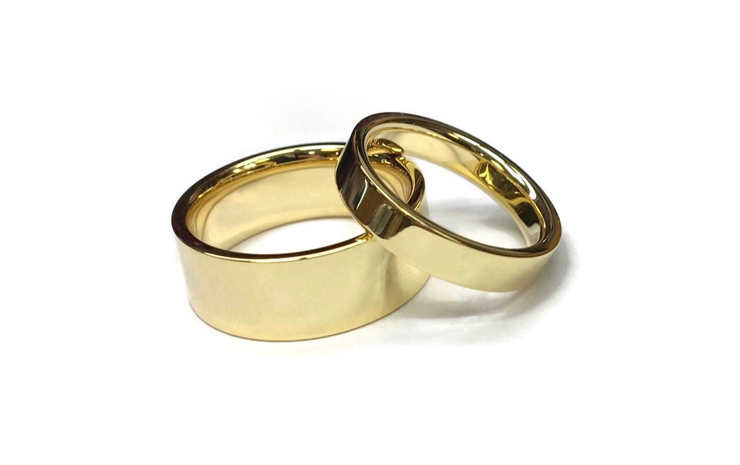 Flat Gold Wedding Bands 14 Karat Simple Minimalistic Ring - Etsy